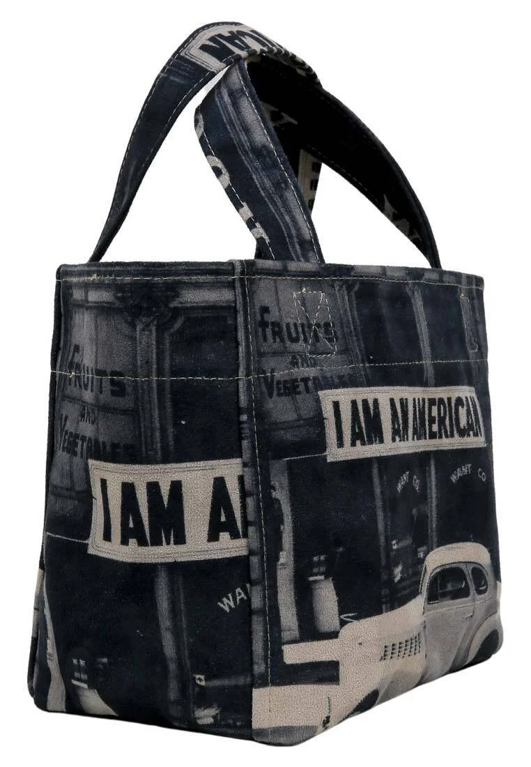 Women Vegan Grey Medium Tote Bag - I am an American Design