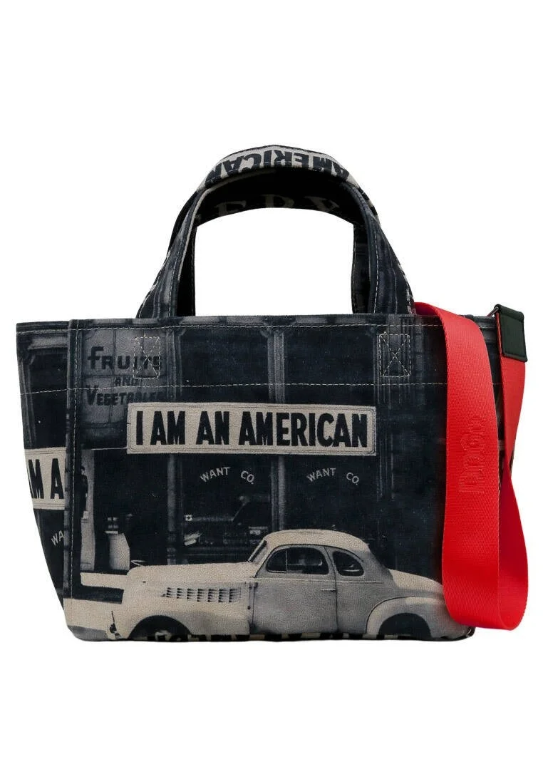 Women Vegan Grey Medium Tote Bag - I am an American Design