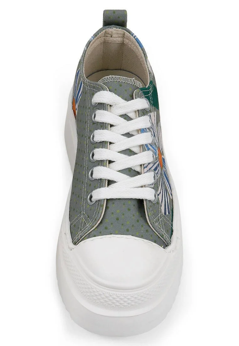 Women Vegan Grey Platform Sneakers - Origami Bloom Design