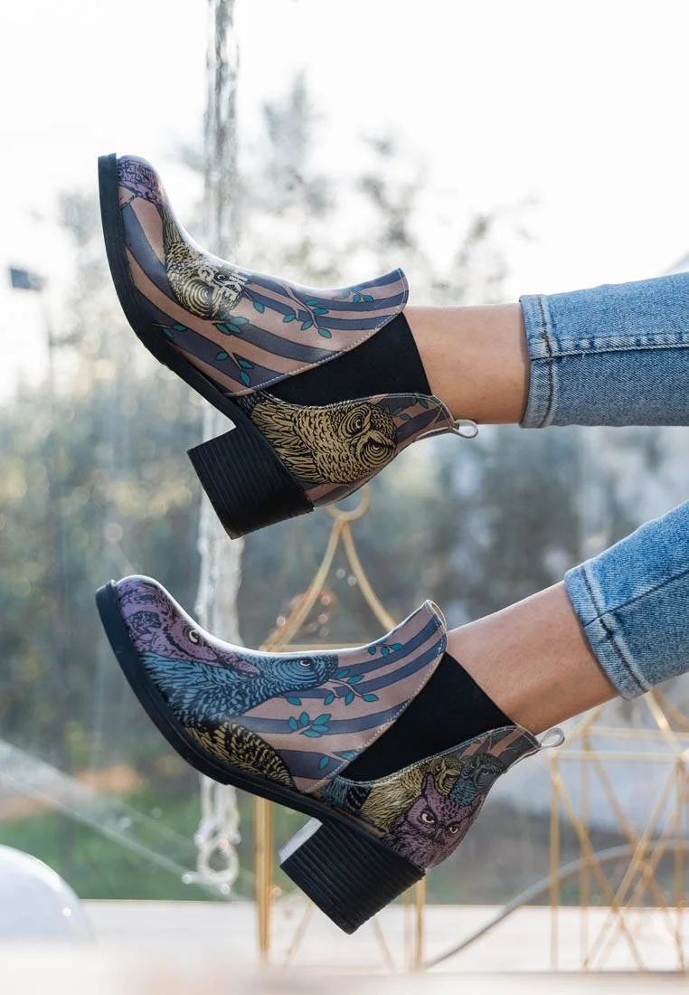 Women Vegan Leather Multicolor Ankle Boots - Ever Feel Like You're Being Watched Design