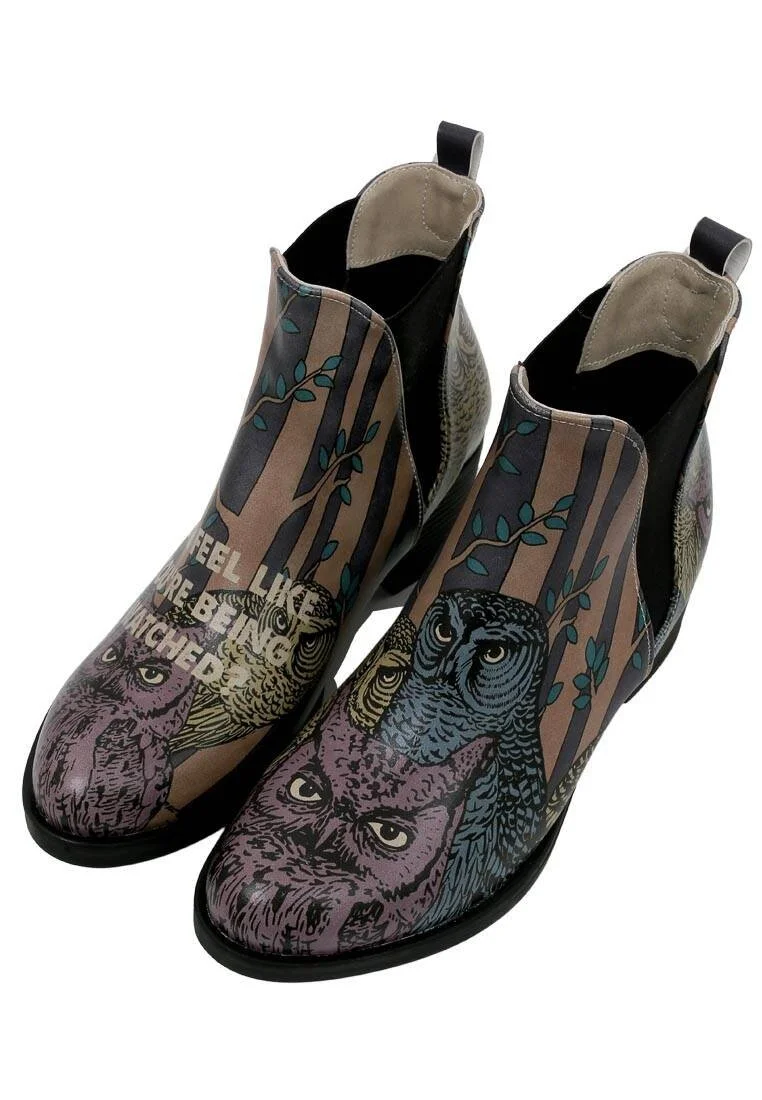 Women Vegan Leather Multicolor Ankle Boots - Ever Feel Like You're Being Watched Design
