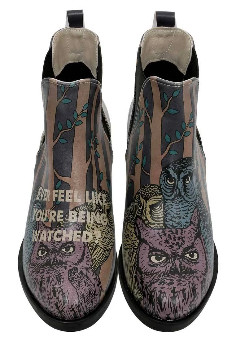 Women Vegan Leather Multicolor Ankle Boots - Ever Feel Like You're Being Watched Design