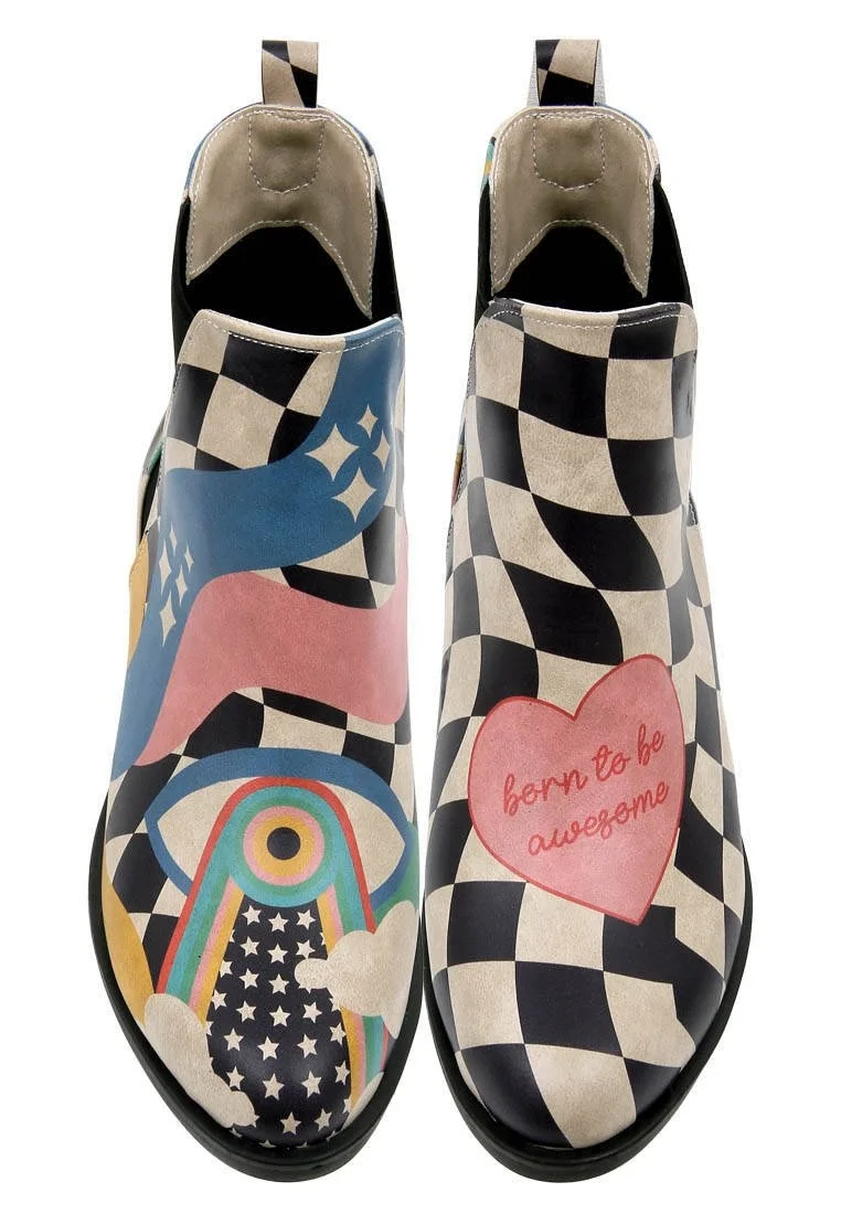 Women Vegan Leather Multicolor Ankle Boots - Born to be Awesome Design