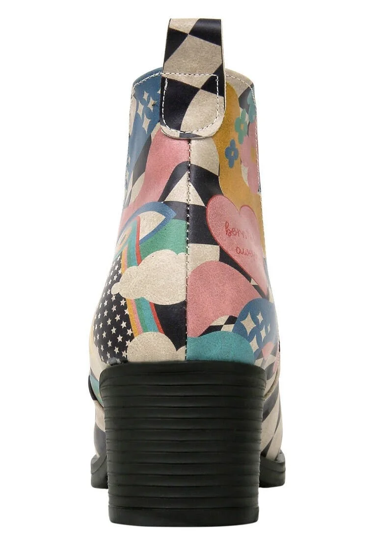 Women Vegan Leather Multicolor Ankle Boots - Born to be Awesome Design