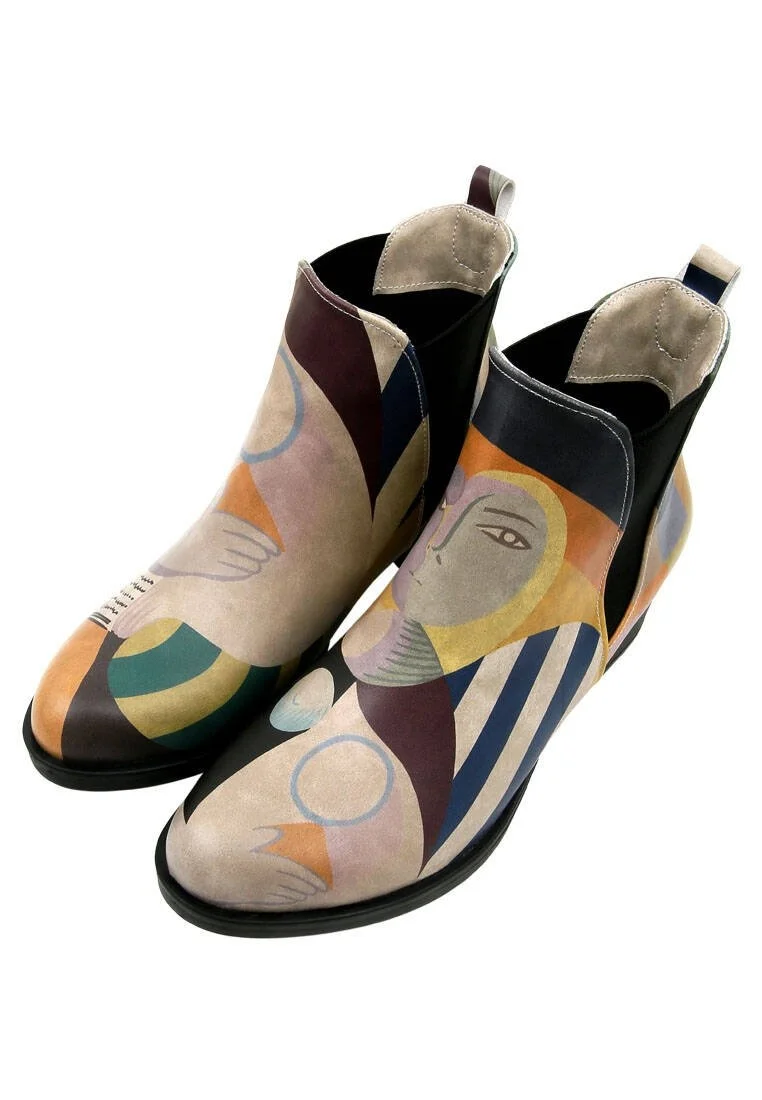 Women Vegan Leather Multicolor Ankle Boots - Book Club Design