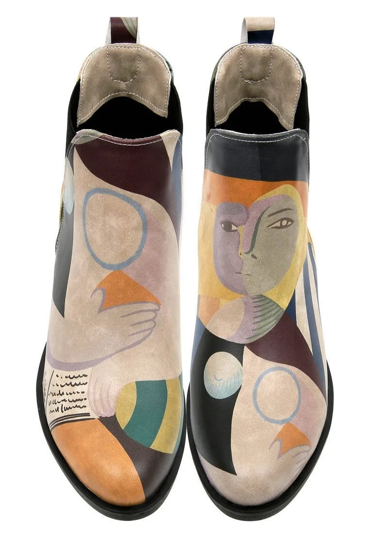 Women Vegan Leather Multicolor Ankle Boots - Book Club Design