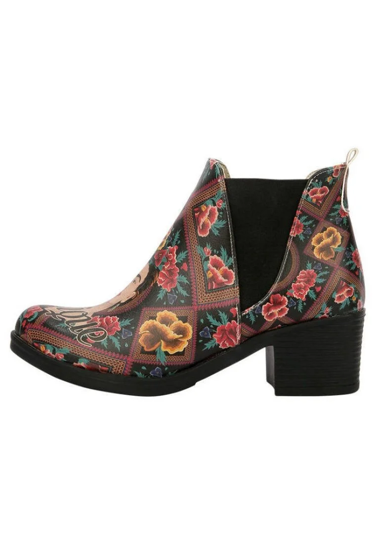 Women Vegan Leather Multicolor Ankle Boots - Beauty In The Broken Frida Kahlo Design