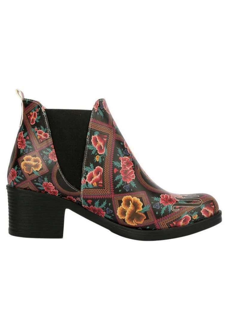 Women Vegan Leather Multicolor Ankle Boots - Beauty In The Broken Frida Kahlo Design