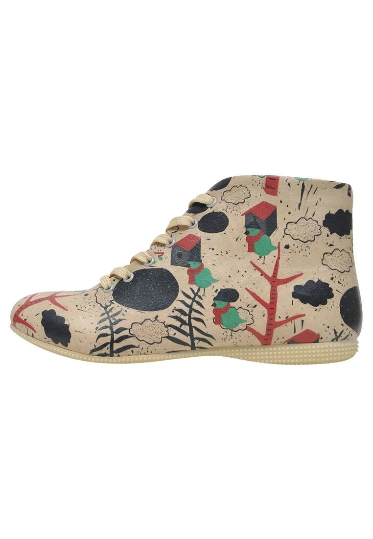 Women Vegan Leather Beige Ankle Boots - Little Bird Design