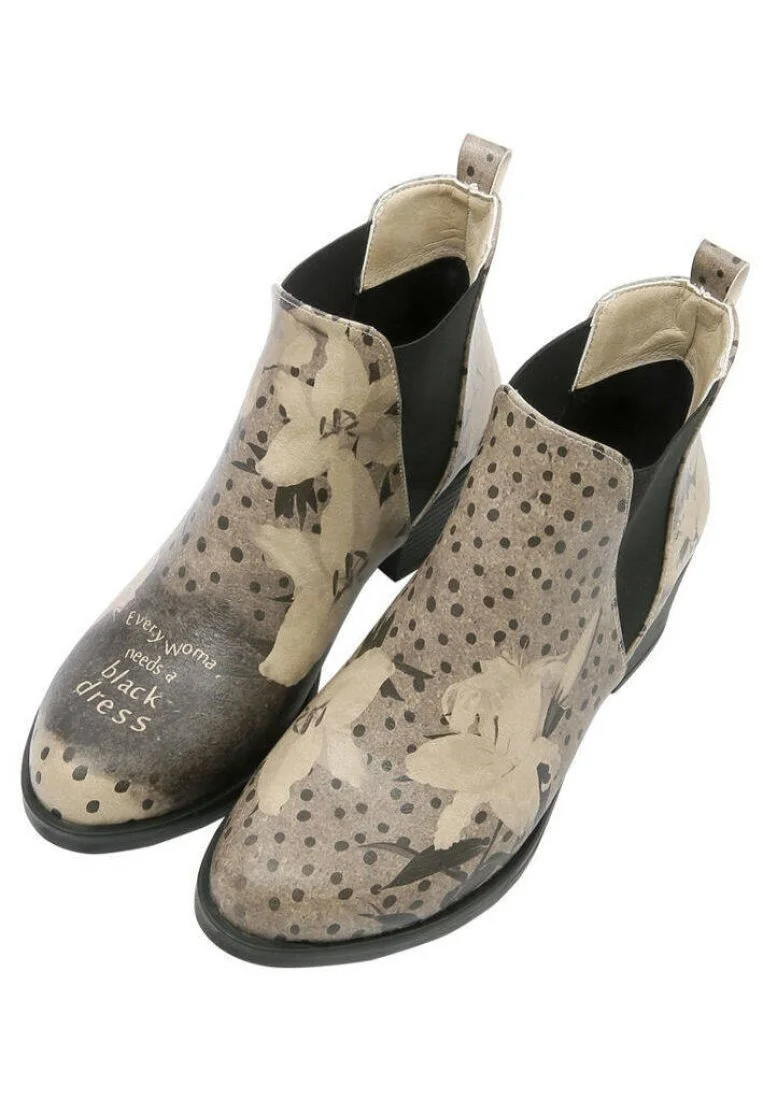 Women Vegan Leather Beige Ankle Boots - Black Dress Design
