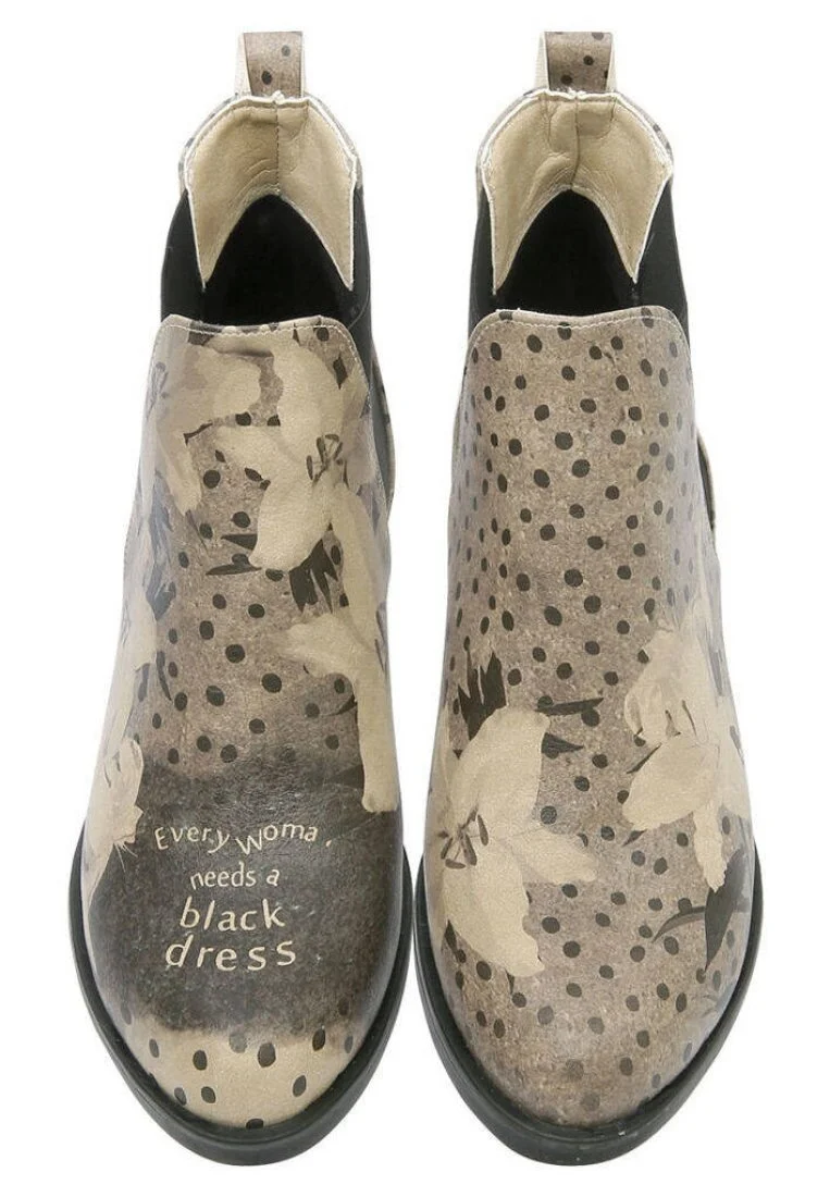 Women Vegan Leather Beige Ankle Boots - Black Dress Design