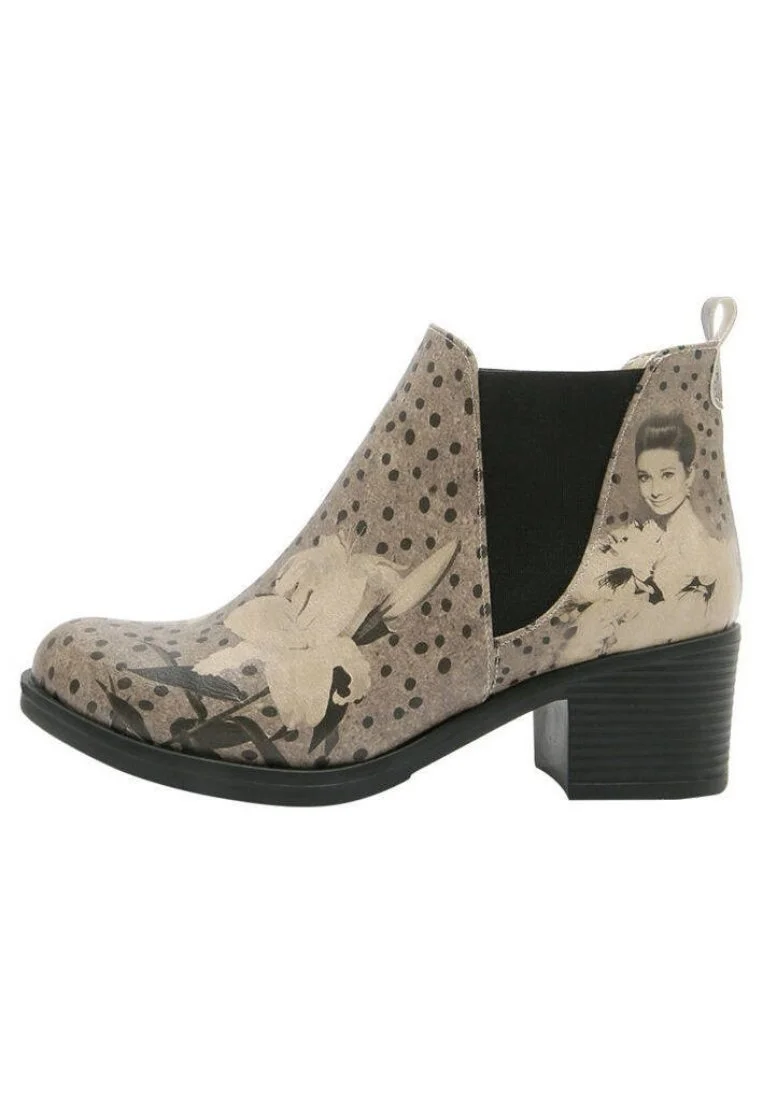 Women Vegan Leather Beige Ankle Boots - Black Dress Design
