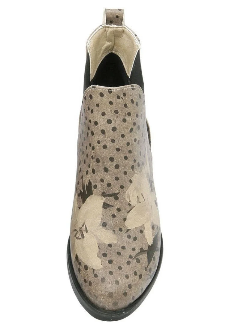 Women Vegan Leather Beige Ankle Boots - Black Dress Design