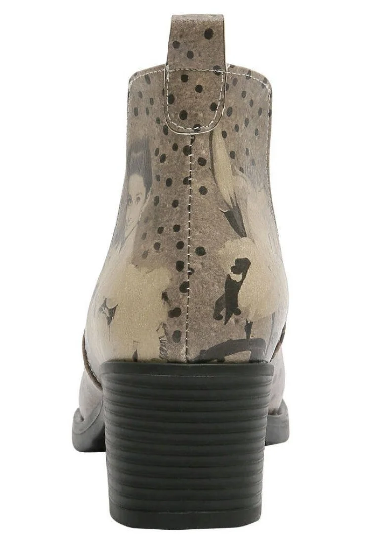Women Vegan Leather Beige Ankle Boots - Black Dress Design