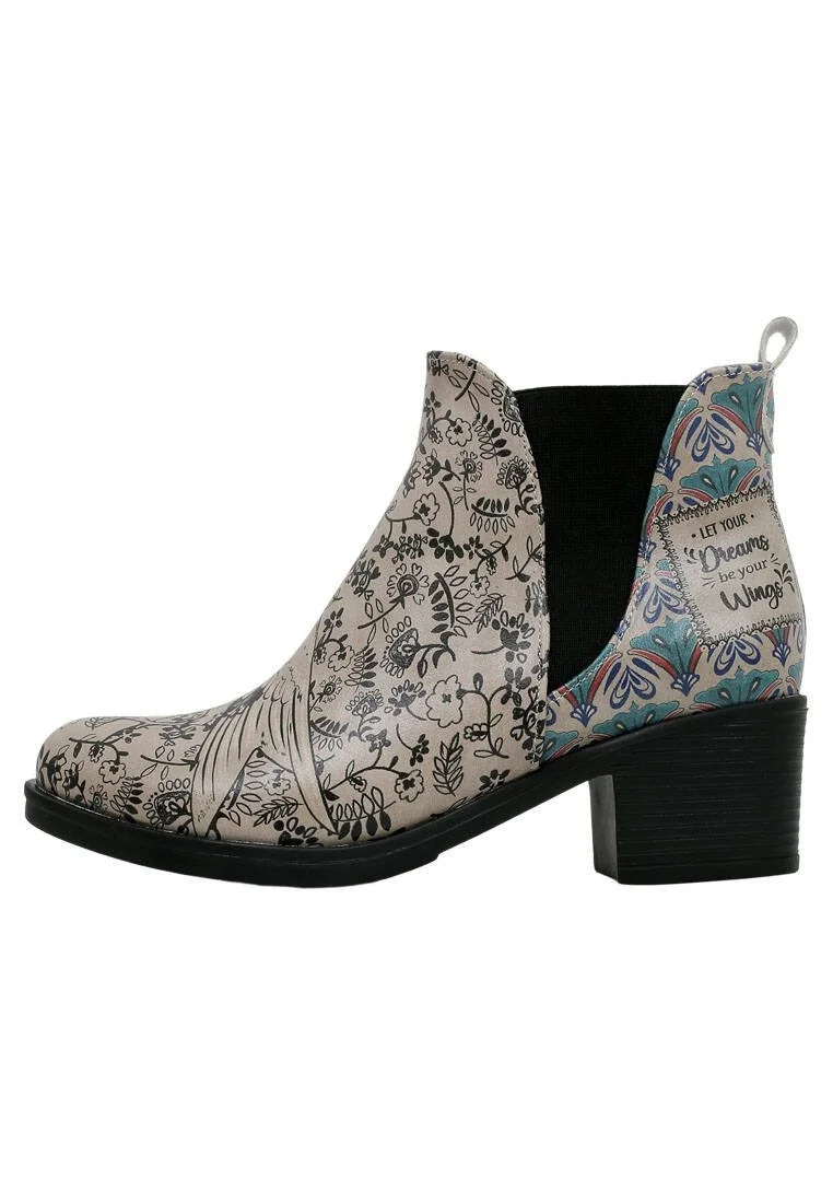 Women Vegan Leather Beige Ankle Boots - Let Your Dreams Be Your Wings Design