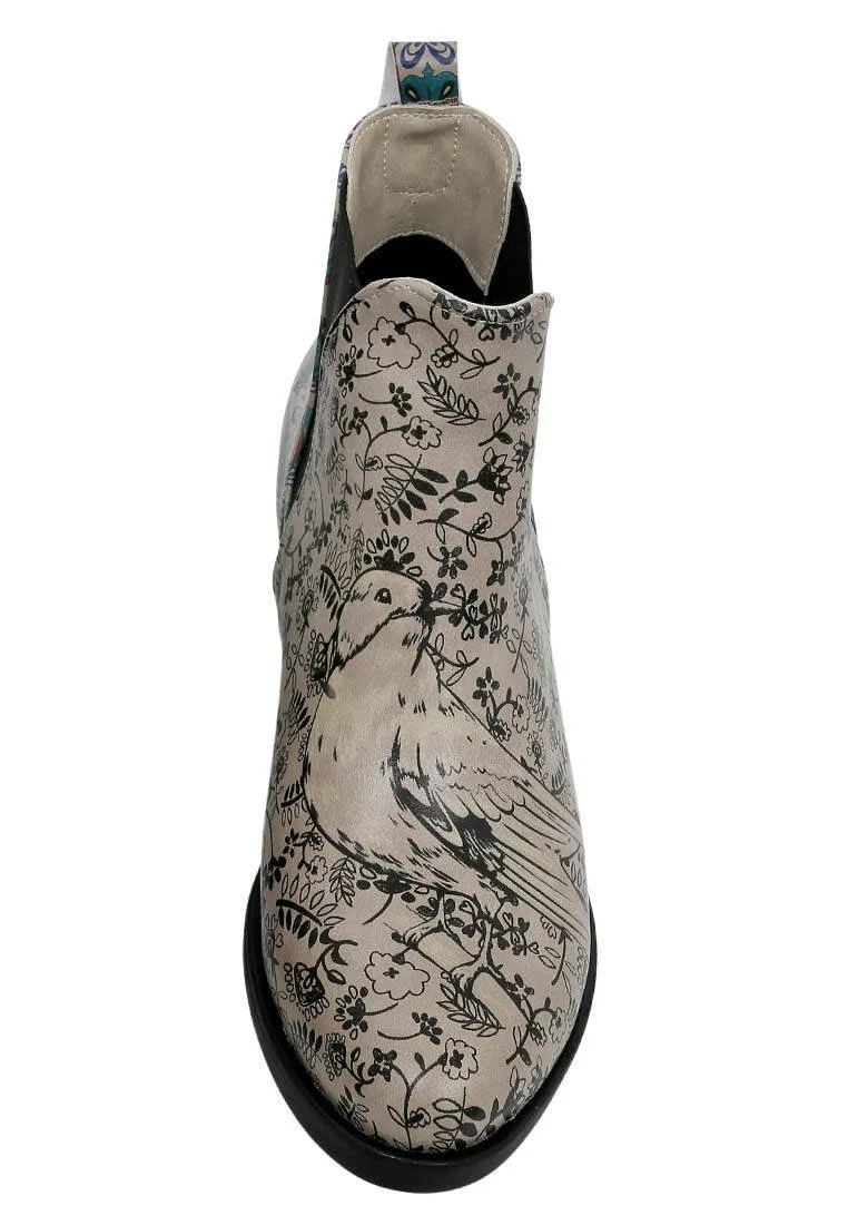 Women Vegan Leather Beige Ankle Boots - Let Your Dreams Be Your Wings Design