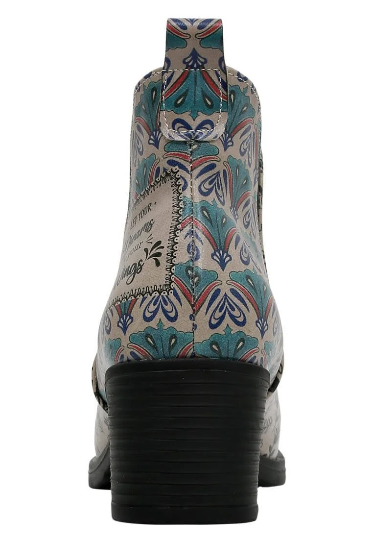 Women Vegan Leather Beige Ankle Boots - Let Your Dreams Be Your Wings Design