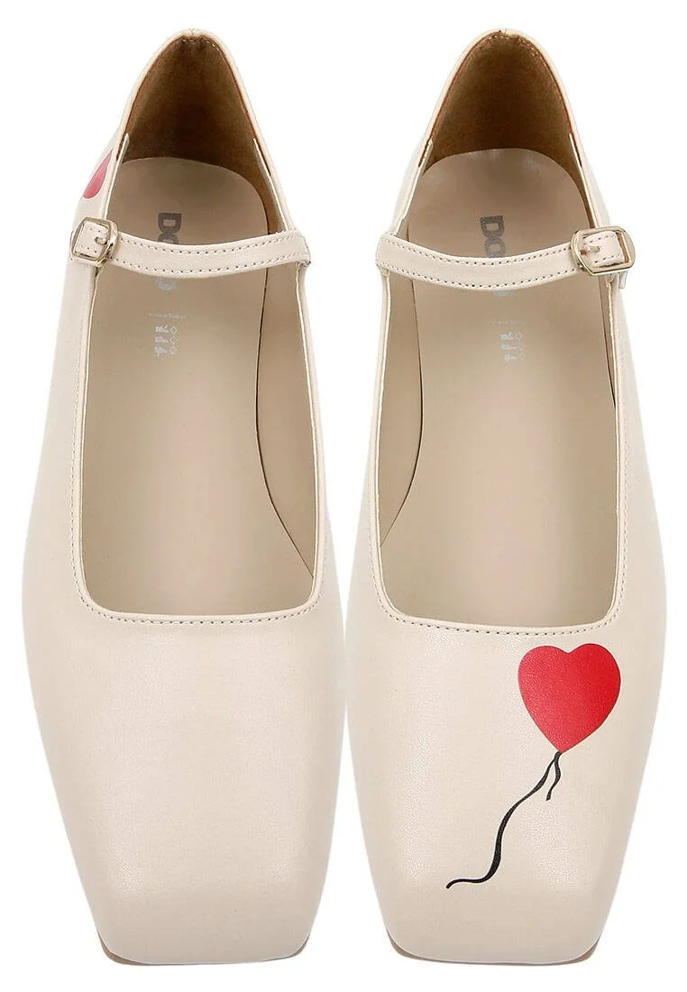 Women Vegan Leather Beige Ballerinas - Heart of the Balloon Design
