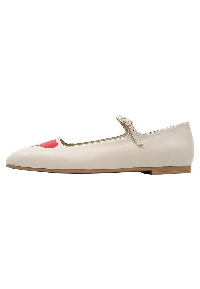 Women Vegan Leather Beige Ballerinas - Heart of the Balloon Design
