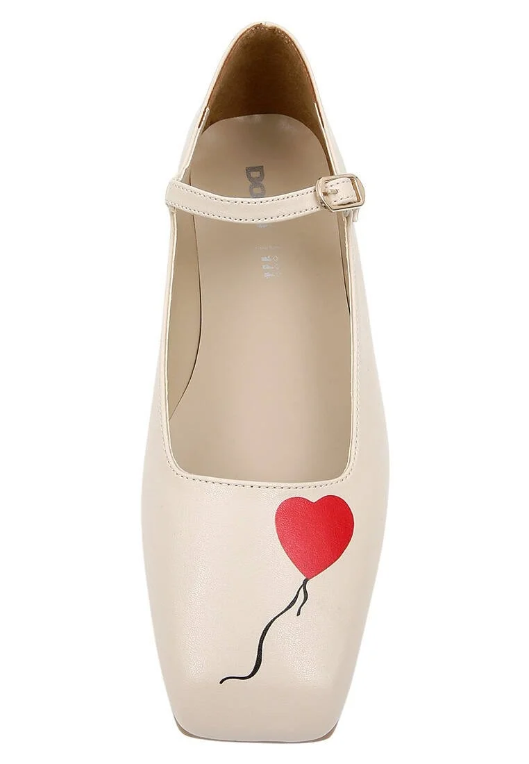Women Vegan Leather Beige Ballerinas - Heart of the Balloon Design