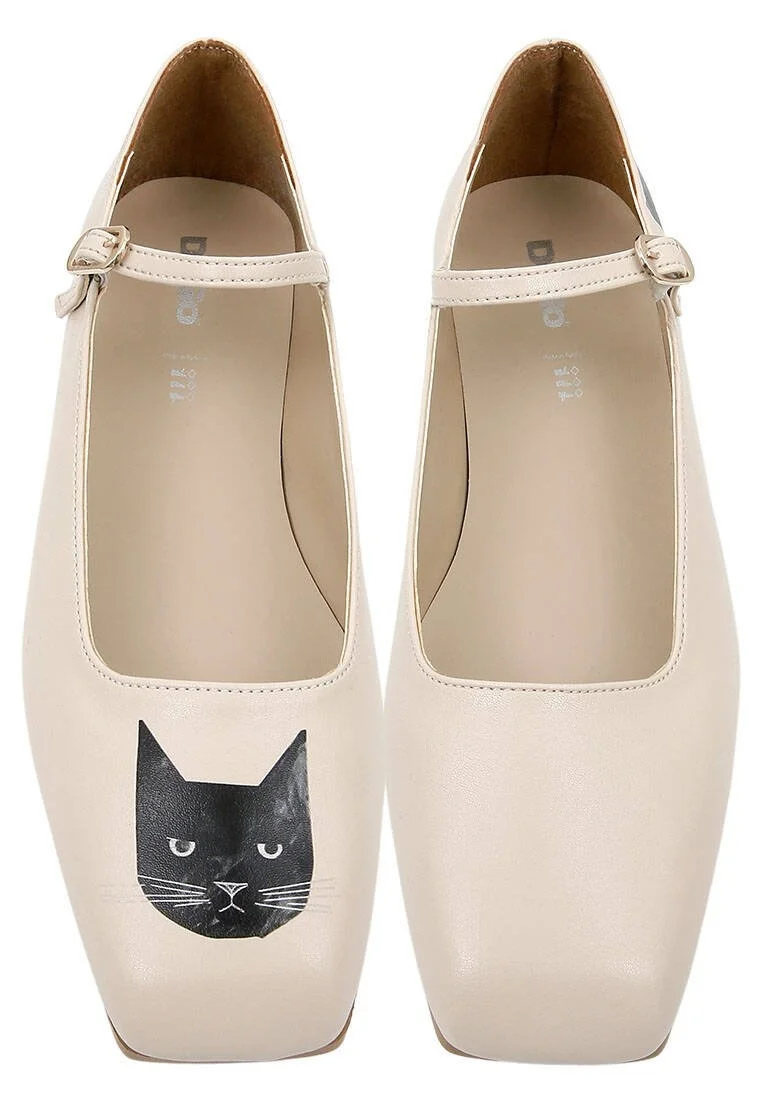 Women Vegan Leather Beige Ballerinas - Whiskers and Purrs Design