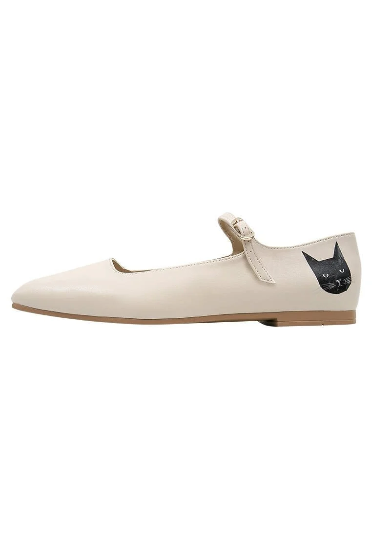 Women Vegan Leather Beige Ballerinas - Whiskers and Purrs Design