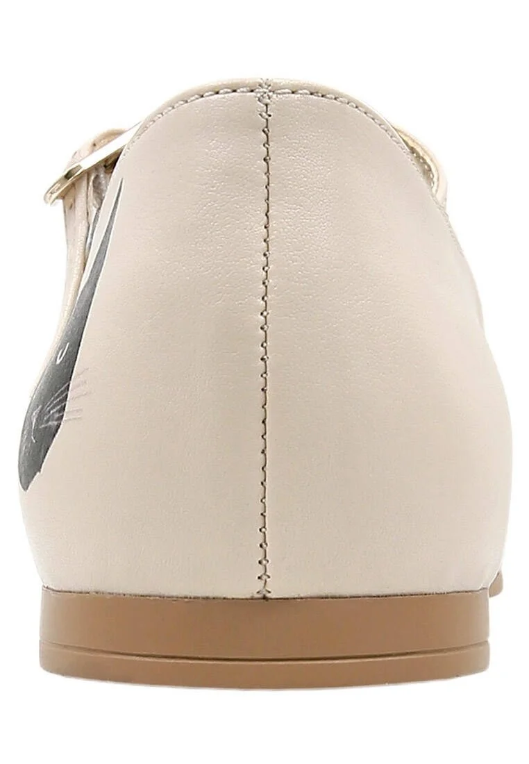 Women Vegan Leather Beige Ballerinas - Whiskers and Purrs Design
