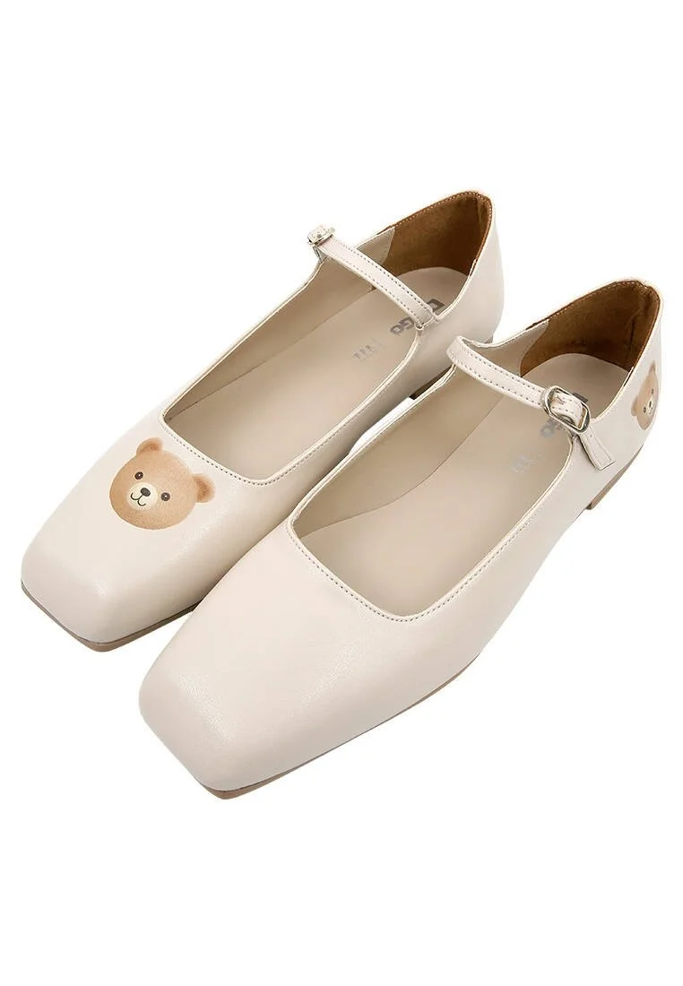 Women Vegan Leather Beige Ballerinas - Teddy Design