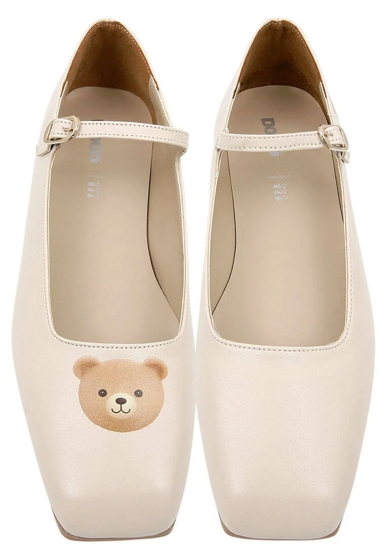 Women Vegan Leather Beige Ballerinas - Teddy Design