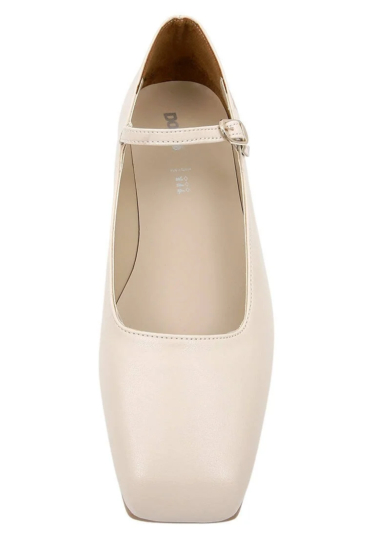 Women Vegan Leather Beige Ballerinas - Teddy Design