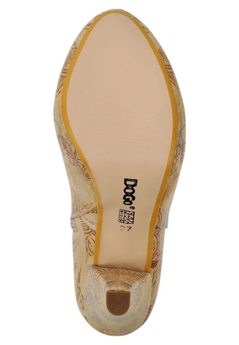 Women Vegan Leather Beige Bootie - Floral Yellow Design