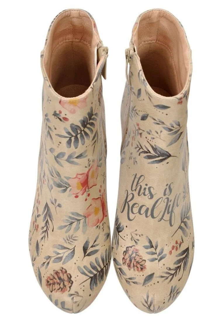 Women Vegan Leather Beige Bootie - Real life Design