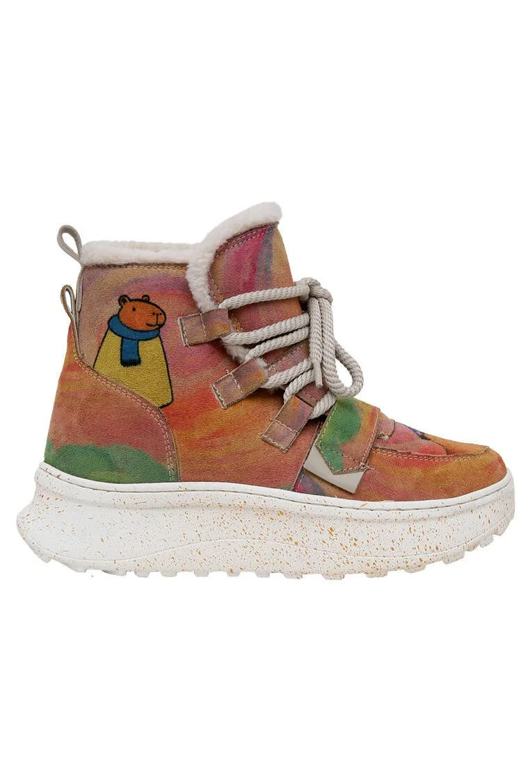 Women Vegan Leather Beige Boots - Capybara Design
