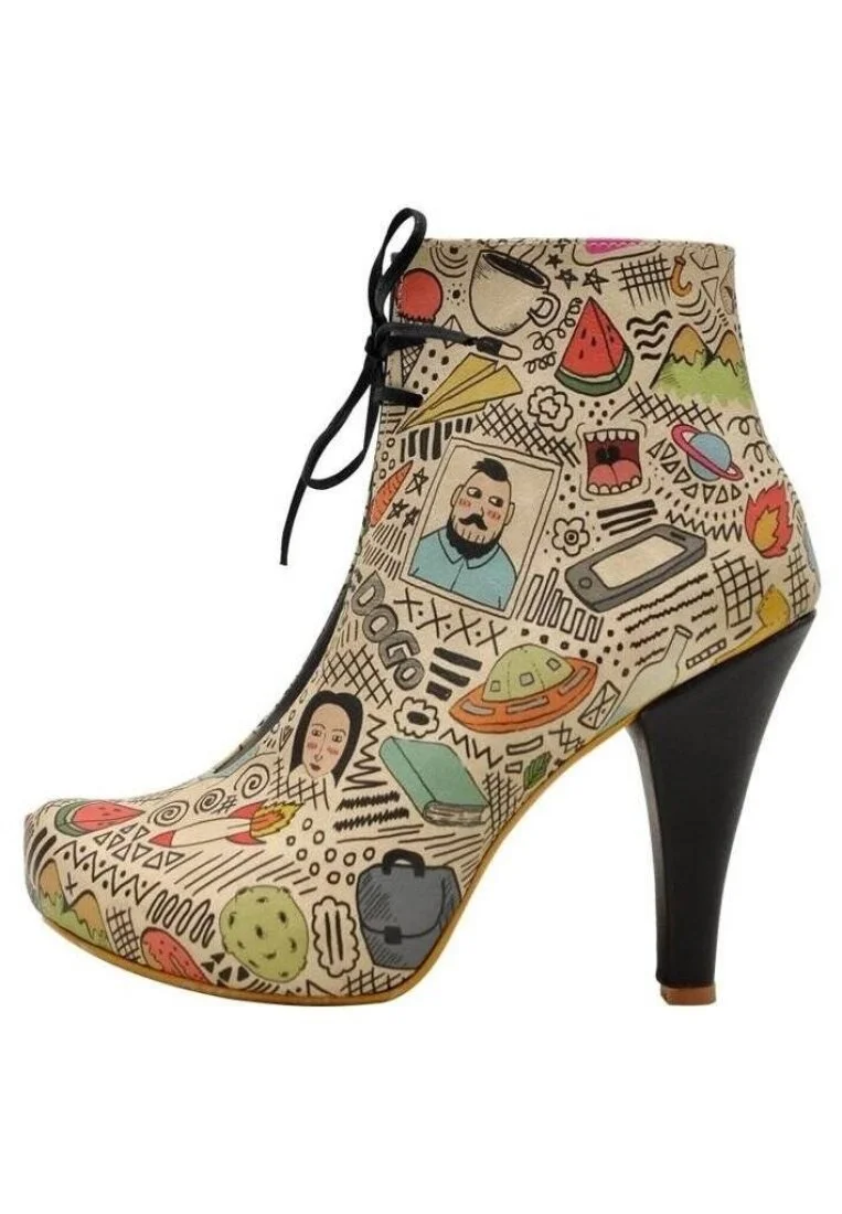 Women Vegan Leather Beige High Heel Boots - Doodle Design