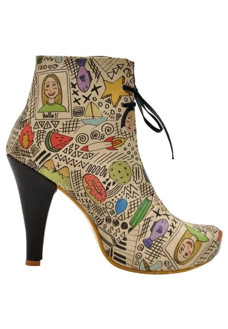 Women Vegan Leather Beige High Heel Boots - Doodle Design