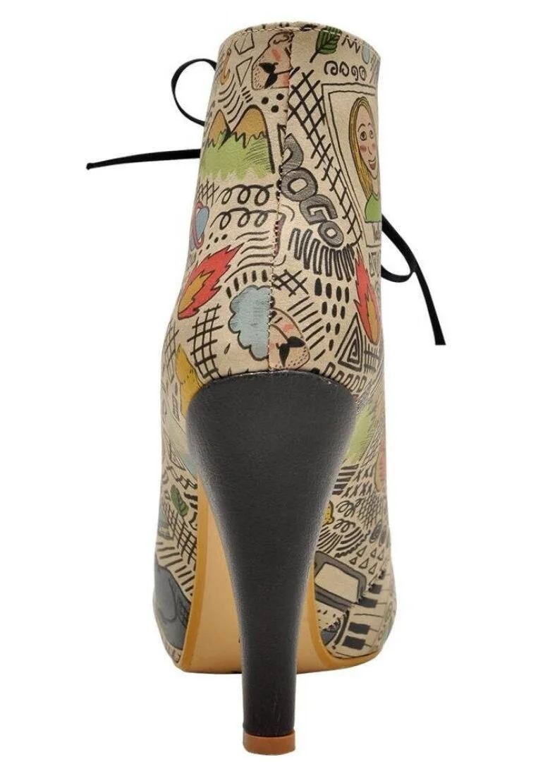 Women Vegan Leather Beige High Heel Boots - Doodle Design