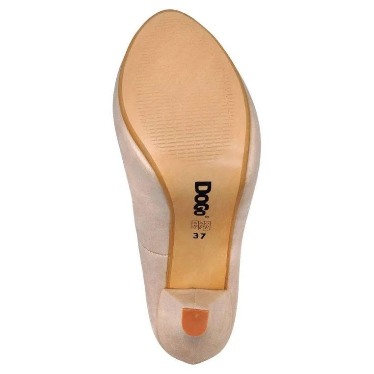 Women Vegan Leather Beige High Heels - Roses on Stripes Design