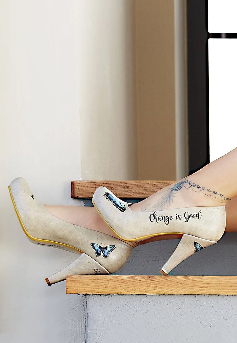 Women Vegan Leather Beige High Heels - Change Is Good Design