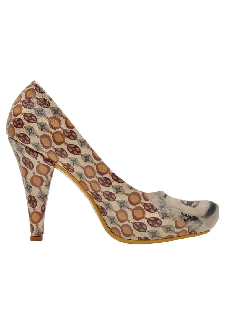 Women Vegan Leather Beige High Heels - Your Mind Design