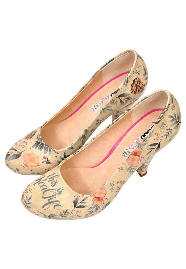 Women Vegan Leather Beige High Heels - Real life Design