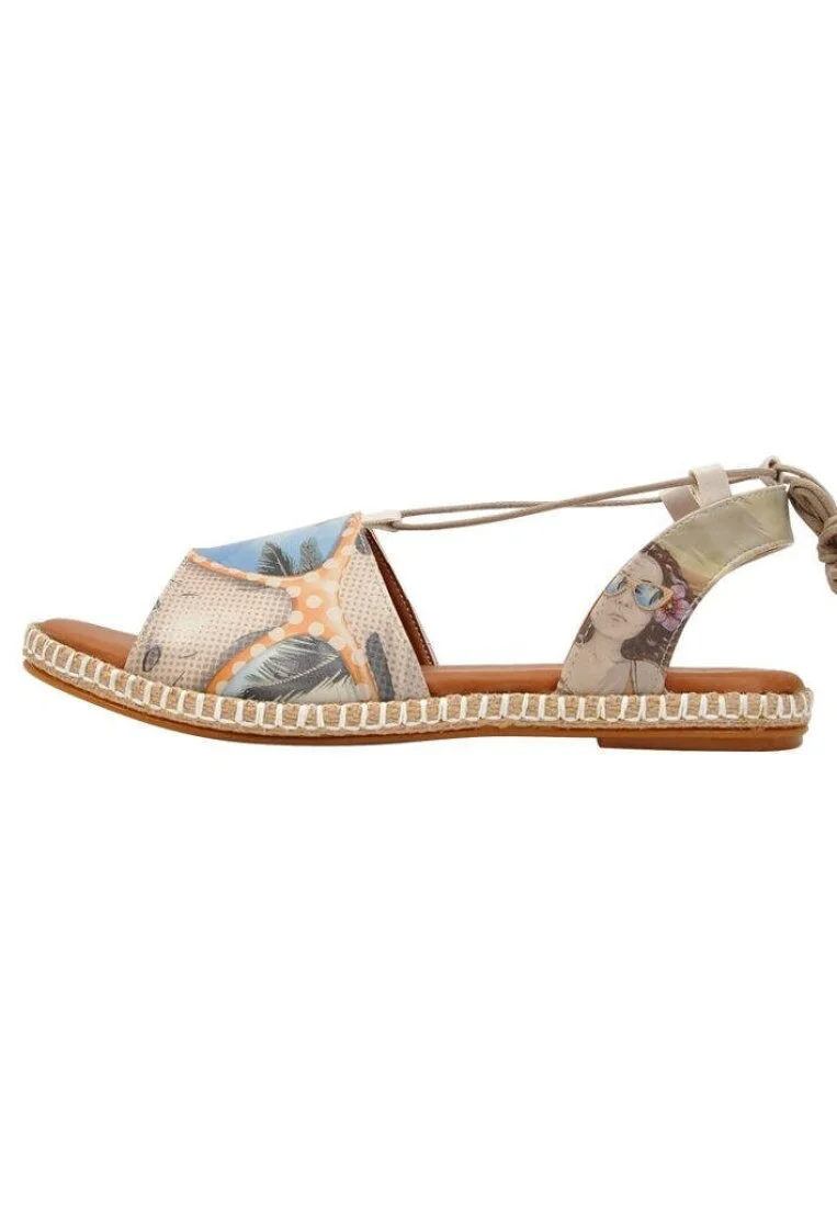 Women Vegan Leather Beige Lace Up Sandals - Palm Dream Design