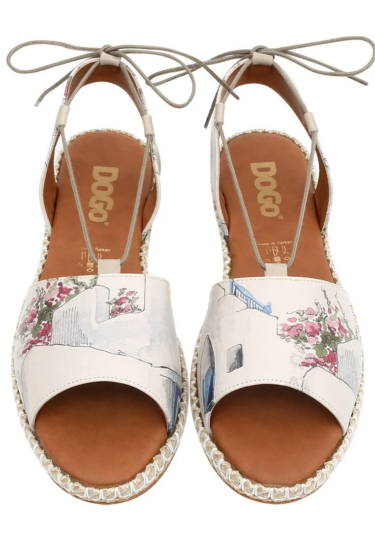 Women Vegan Leather Beige Lace Up Sandals - Paperflower Design