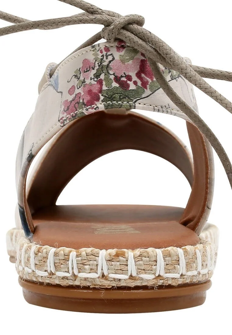 Women Vegan Leather Beige Lace Up Sandals - Paperflower Design