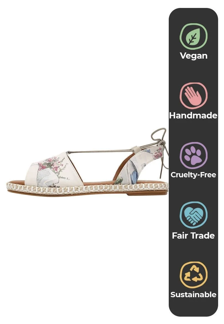 Women Vegan Leather Beige Lace Up Sandals - Paperflower Design