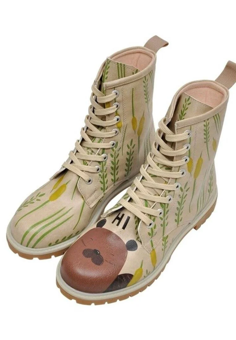 Women Vegan Leather Beige Long Boots - Hi Design