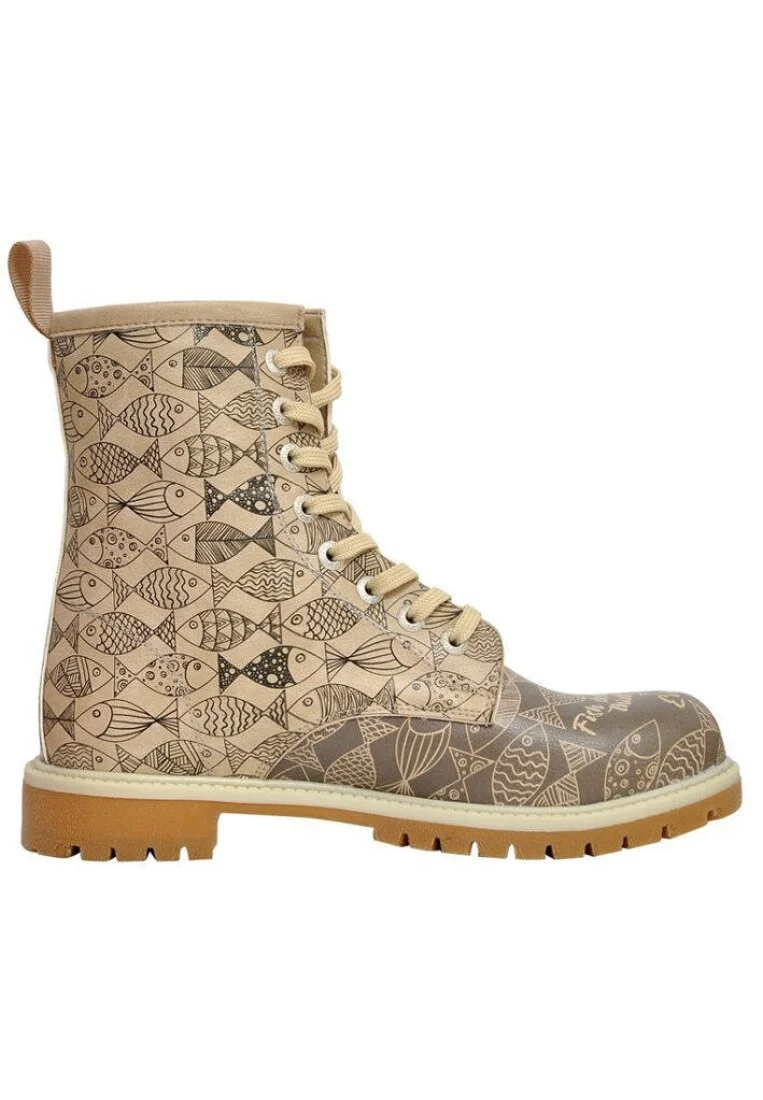 Women Vegan Leather Beige Long Boots - Fish Knows Design