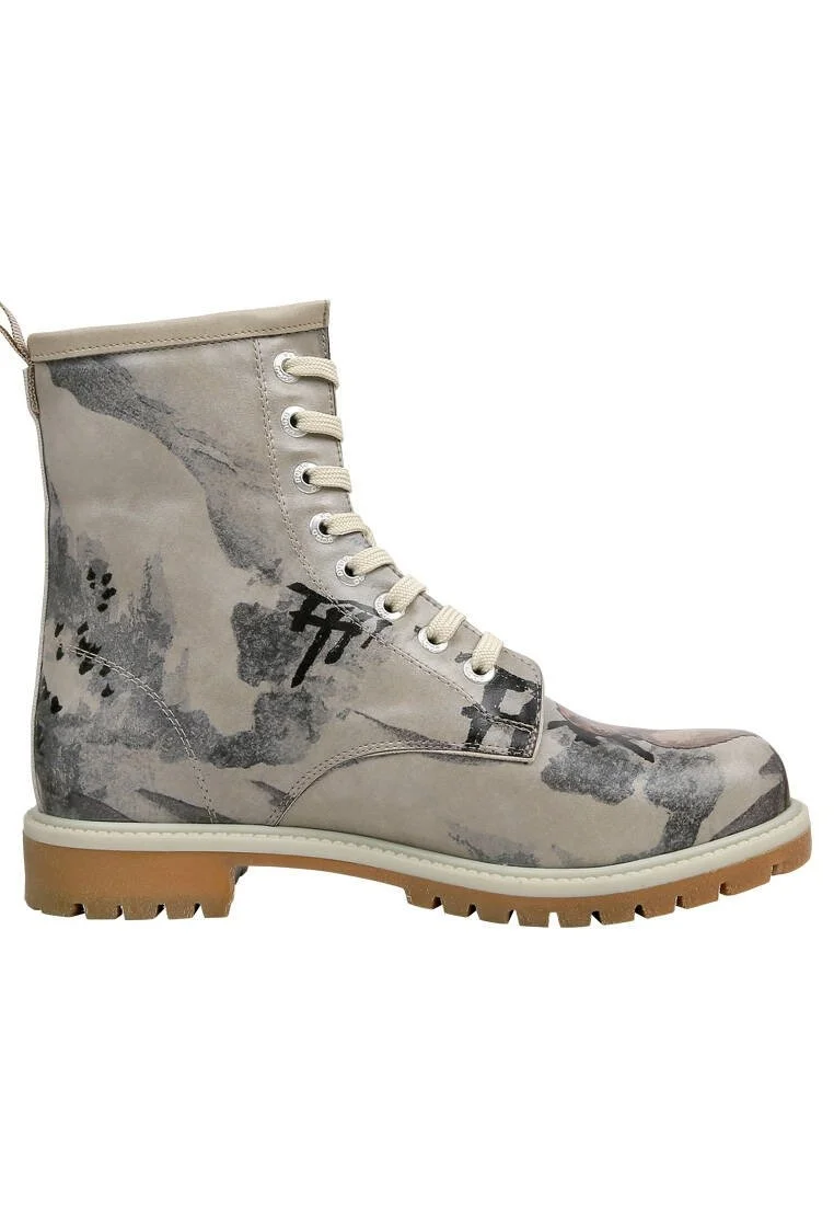 Women Vegan Leather Beige Long Boots - Chatting on a Branch Design