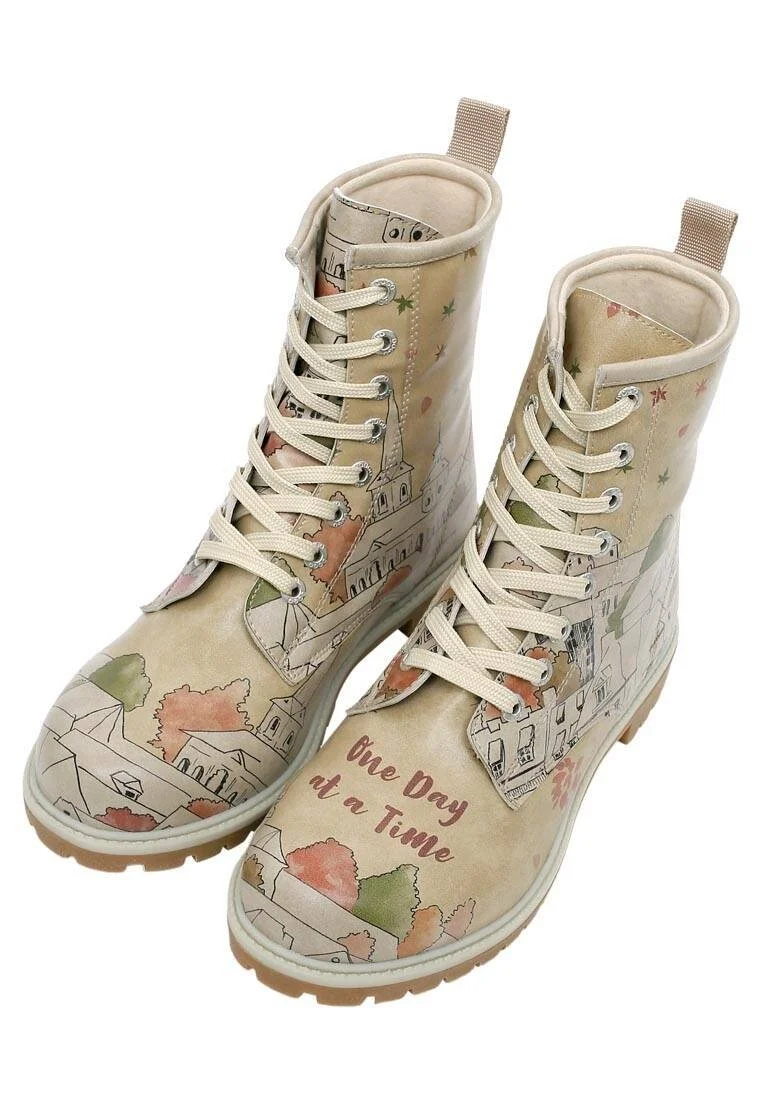 Women Vegan Leather Beige Long Boots - One Day At A Time Design