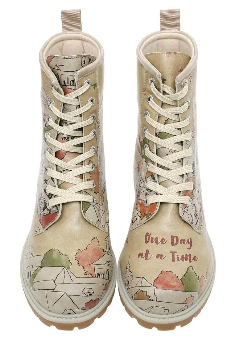 Women Vegan Leather Beige Long Boots - One Day At A Time Design