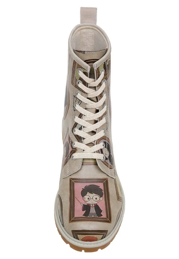 Women Vegan Leather Beige Long Boots - Warner Bros Harry Potter Frames-of-Hogwarts Design